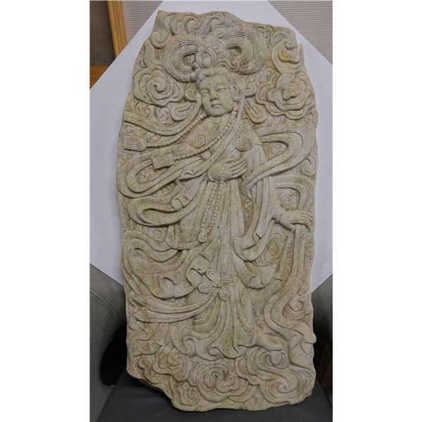 Carved Stone Asian Bodhisattvas Wall Hanging 12.5" x 26"