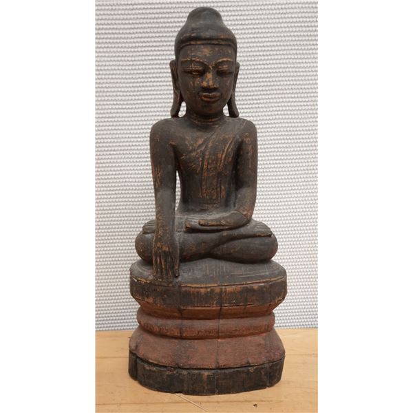 Carved Wooden Shan Buddha Statue 8" x 20" H