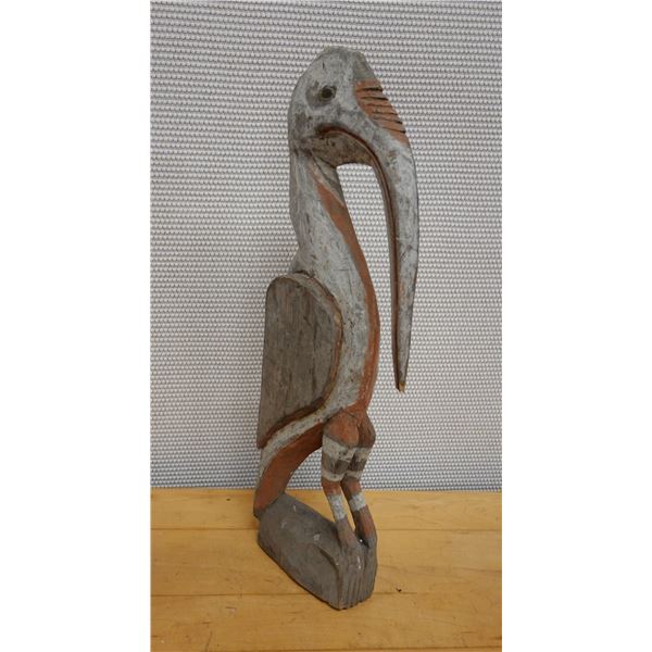 Carved Wooden Sabut Bird Statue Marked C479, 8" x 21"H