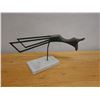 Image 4 : Metal Bird Sculpture on Stone Base Signed by Artist 23" x 9" H