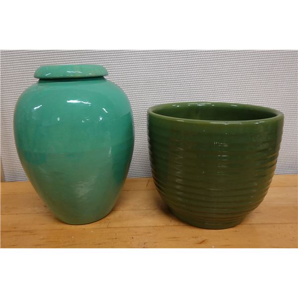 Qty 2 Glazed Ceramic Vessels: Pot & Vase, Misc Sizes
