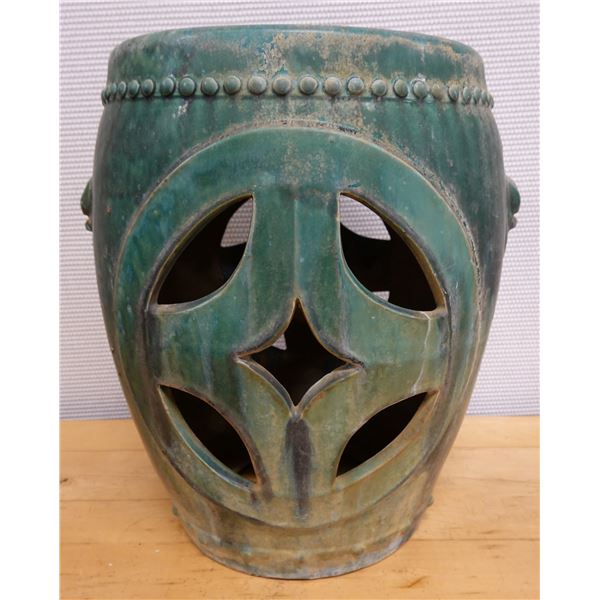 Ceramic Barrel-Shaped Stand w/ Stud Accents 13" Dia, 18" H