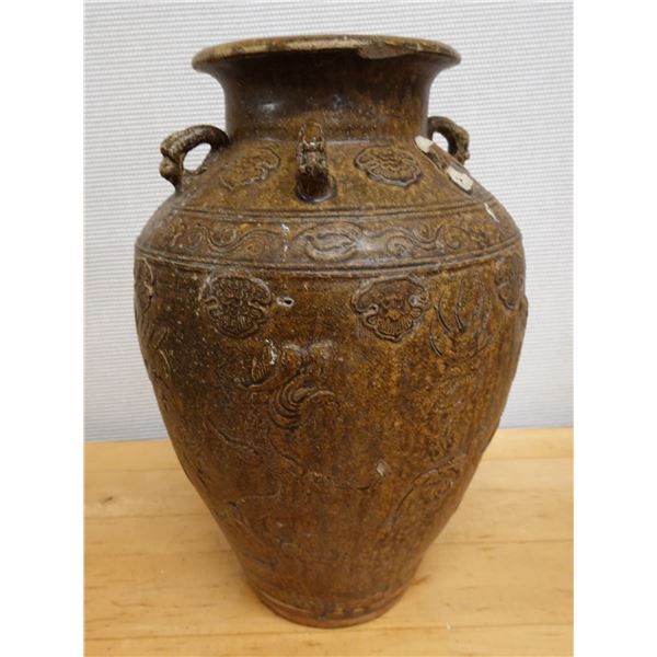 Glazed Ceramic Dragon Jar 10" Dia, 21"H
