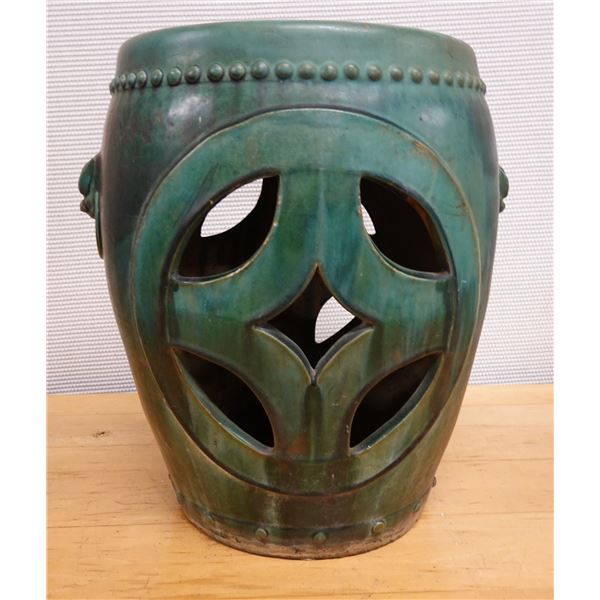Ceramic Barrel-Shaped Stand w/ Stud Accents 13" Dia, 18" H