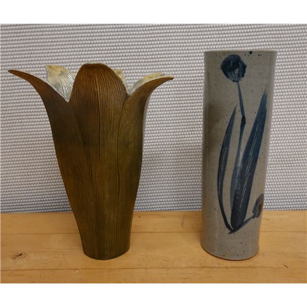 Qty 2 Ceramic Vases w/ Floral Motif, Misc Styles & Sizes
