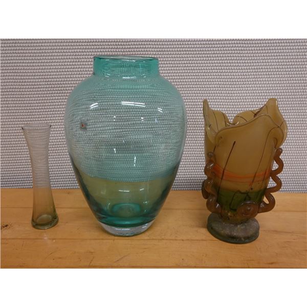 Qty 3 Glass Vases, Misc Styles & Sizes