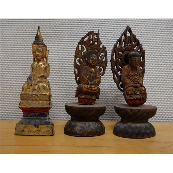 Qty 3 Carved Buddha Statues,  Approx. 4" Dia, 12" H