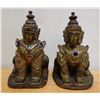 Image 1 : Qty 2 Carved Mythical Half-Human, Half-Lion Creature Figures Approx. 8" x 13" H