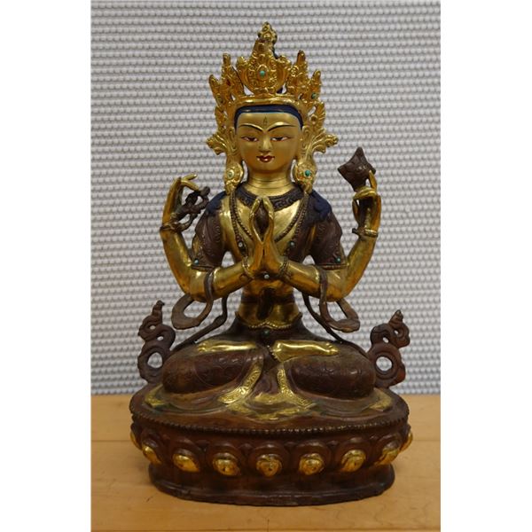 Carved Bodhisattva of Compassion Figure 8" x 11.5" H