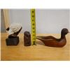 Image 13 : Qty 3 Carved Figures:  Wooden Duck Signed Holden '90, White Head on Base & Small Idol, Misc Sizes