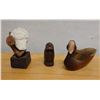 Image 1 : Qty 3 Carved Figures:  Wooden Duck Signed Holden '90, White Head on Base & Small Idol, Misc Sizes