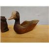 Image 8 : Qty 3 Carved Figures:  Wooden Duck Signed Holden '90, White Head on Base & Small Idol, Misc Sizes