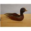 Image 9 : Qty 3 Carved Figures:  Wooden Duck Signed Holden '90, White Head on Base & Small Idol, Misc Sizes
