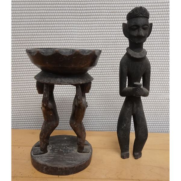 Carved Tribal Stool & Male Figure, Misc Sizes