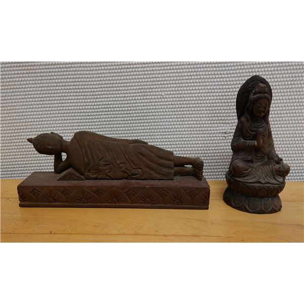 Reclining Buddha Statue & Seated Bodhisattva Figure,  Misc Sizes