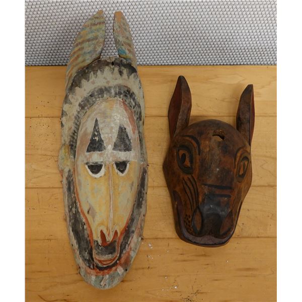 Qty 2 Carved Wooden Tribal Masks, Misc Sizes