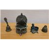 Image 1 : Qty 4  Ritual Oil Lamps & Bells, Misc Sizes