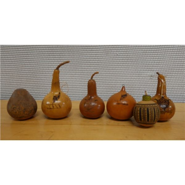 Qty 6 Painted Decorative Gourds, Misc Sizes