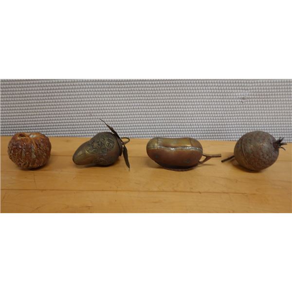 Qty 4 Carved Fruit & Nut Shaped Décor, Misc Sizes