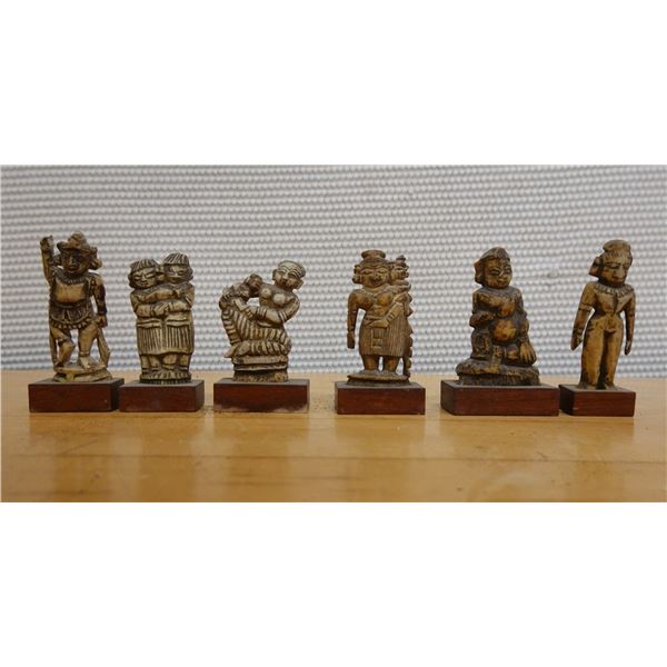 Qty 6 Miniature Figurines on Wooden Bases, Approx. 2" x 4" H