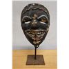 Image 1 : Carved, Painted Ceremonial or Tribal Mask on Metal Stand 5" x 14" H