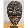 Image 2 : Carved, Painted Ceremonial or Tribal Mask on Metal Stand 5" x 14" H
