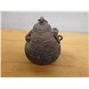 Image 2 : Vintage Carved Art Jar w/ Handles & Lid, 4" Dia, 6" H