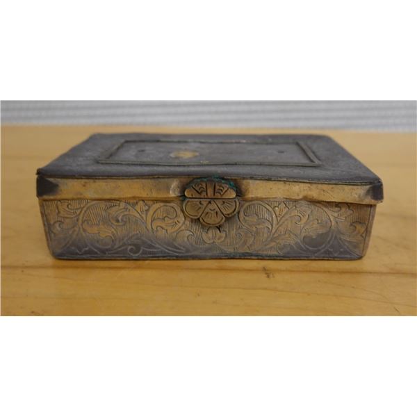 Carved Metal Hinged Trinket Box Signed by Artist 1931, 4" x 2.5" x 1.5"H