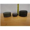 Image 10 : Qty 3 Carved Metal Round Trinket Boxes w/ Lids, Misc Sizes