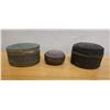 Image 1 : Qty 3 Carved Metal Round Trinket Boxes w/ Lids, Misc Sizes