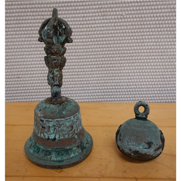 Qty 2 Carved Ceremonial Bells, Misc Sizes