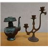 Image 1 : Vintage Metal Oil Lamp & 3-Arm Candelabra, Misc Sizes