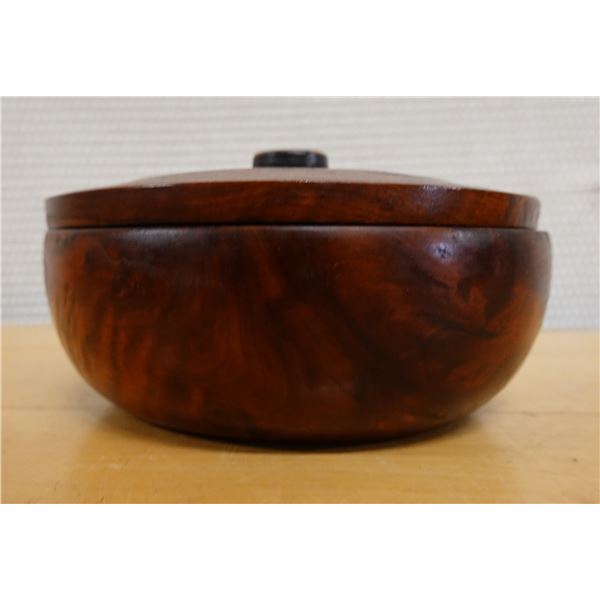 Wooden Turned Bowl w/ Lid, 6" Dia, 3.5"H