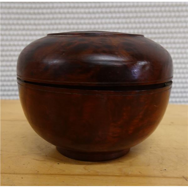 Wooden Turned Bowl w/ Lid, 4" Dia, 3.5"H