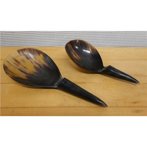 Qty 2 Carved Serving Spoons, Misc Sizes