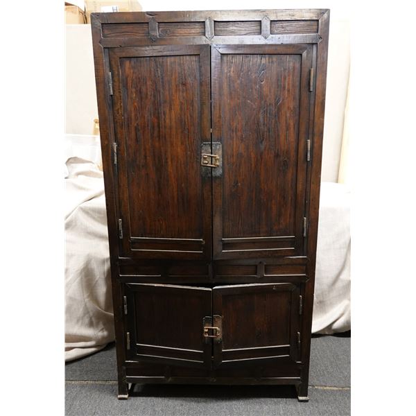 Wooden Armoire Cabinet w/ Metal Hardware & Inside Shelving 33" x 17" x 62"H