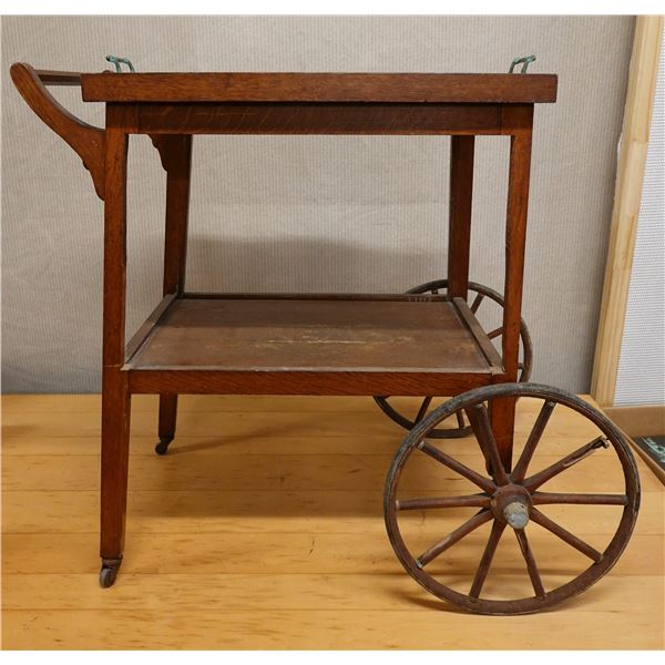 Rolling Wooden Tea Cart w/ Removable Top & Undershelf 32" x 20" x 30"H