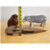 Image 12 : Qty 3 Carved Figurines: Owl, Elephant Letter Opener & Pig, Misc Sizes