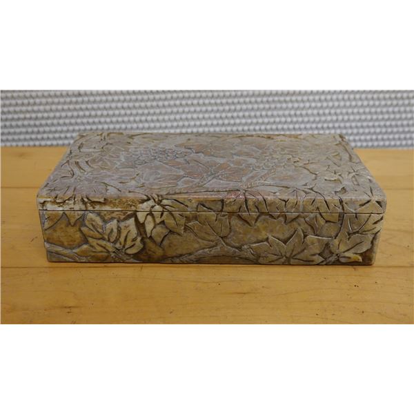 Carved Stone, Hinged Box 8.5" x 4.5" x 1.5"H