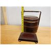 Image 13 : Vintage Asian 2-Tier Bento Basket & Wooden Scroll Stand, Misc Sizes