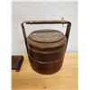 Image 5 : Vintage Asian 2-Tier Bento Basket & Wooden Scroll Stand, Misc Sizes