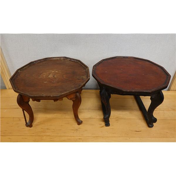 Qty 2 Wooden Plant Stands w/ Cabriole Legs Approx. 16" Dia, 10-11"H