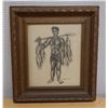 Image 1 : Fisherman Original Artwork by Artist J. Bouillaini (?), Wood Framed 13" x 14"