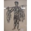 Image 2 : Fisherman Original Artwork by Artist J. Bouillaini (?), Wood Framed 13" x 14"