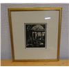 Image 1 : Hawaii Crowd Scene, Wood Block Original Art by Artist J.M. Fraser, 11" x 13" Framed & Matted