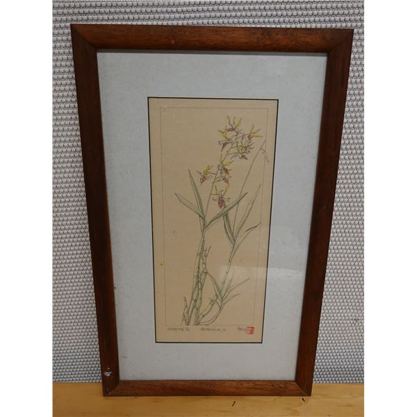 Botanical Artwork Marked Artist Proof 2/5  Wren w/ Stamp, 13" x 21" Framed & Matted