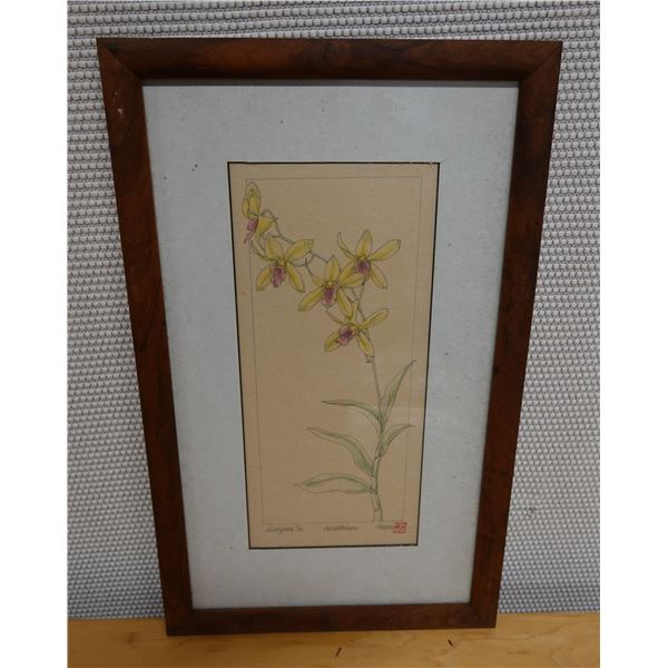 Botanical Artwork Marked Artist Proof 2/5  Wren w/ Stamp, 13" x 21" Framed & Matted