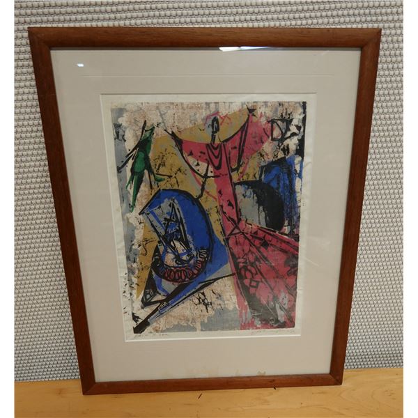 Pa'u Rider Woodblock Print by Artist John Young '52, 15" x 19" Framed