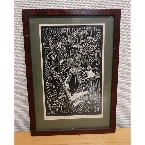 New Banana (Pola) Block Print 3/80 by Tomas Belsky '98,  17" x 25" Framed