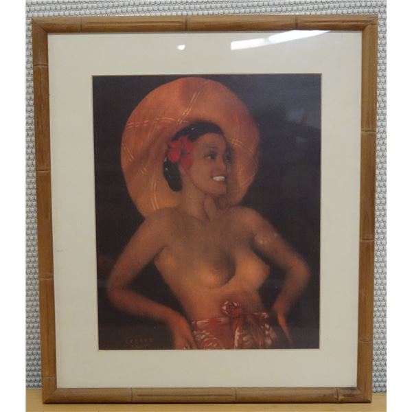 Polynesian Woman Art Print by Edgar Leeteg, Tahiti, Framed & Matted 15" x 18"